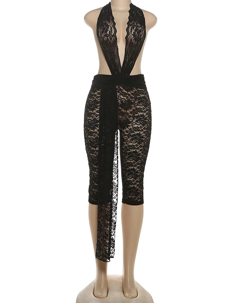 Nibber Sexy Jacquard Romper Women Backless Halter Ribbon Patchwork Sleeveless Workout Midnight Activity Clubwear Wild Playsuits