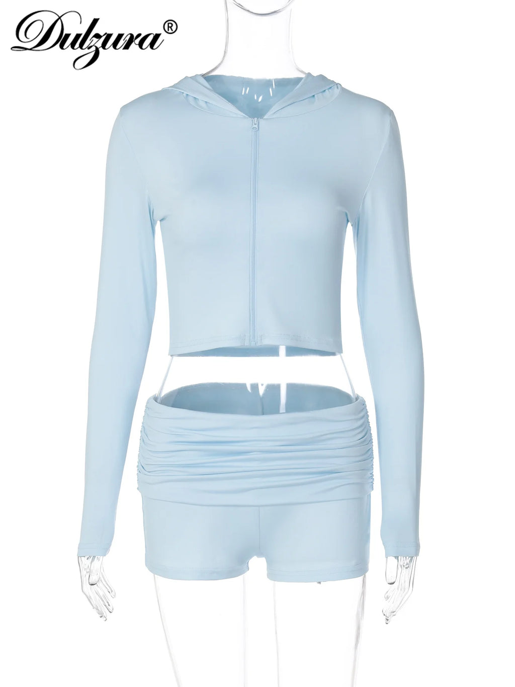 Dulzura Fashion Casual 2 Piece Shorts Set Long Sleeve Hooded Cardigan Ruched Ruched Slim Fit Pants Matching Set Party Sportswear