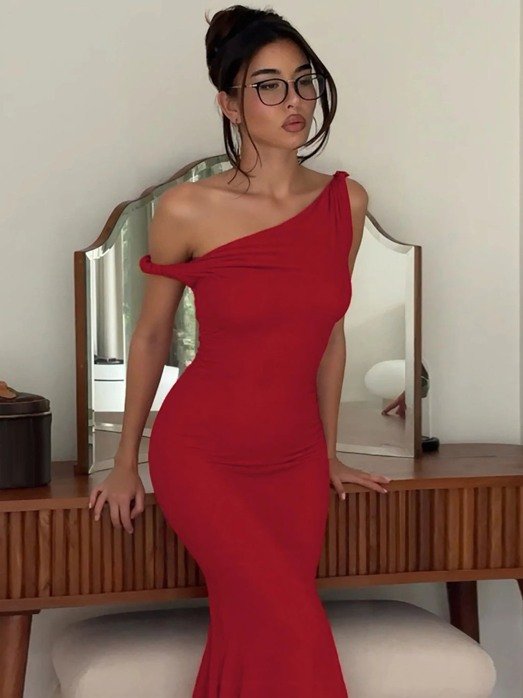 Dulzura Summer Fashion Sexy Inclined Shoulder Sleeveless Backless Slim Long Dress Women'S Solid Elegant Party Club Street Outfit