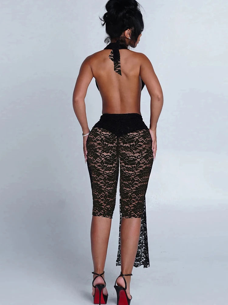 Nibber Sexy Jacquard Romper Women Backless Halter Ribbon Patchwork Sleeveless Workout Midnight Activity Clubwear Wild Playsuits