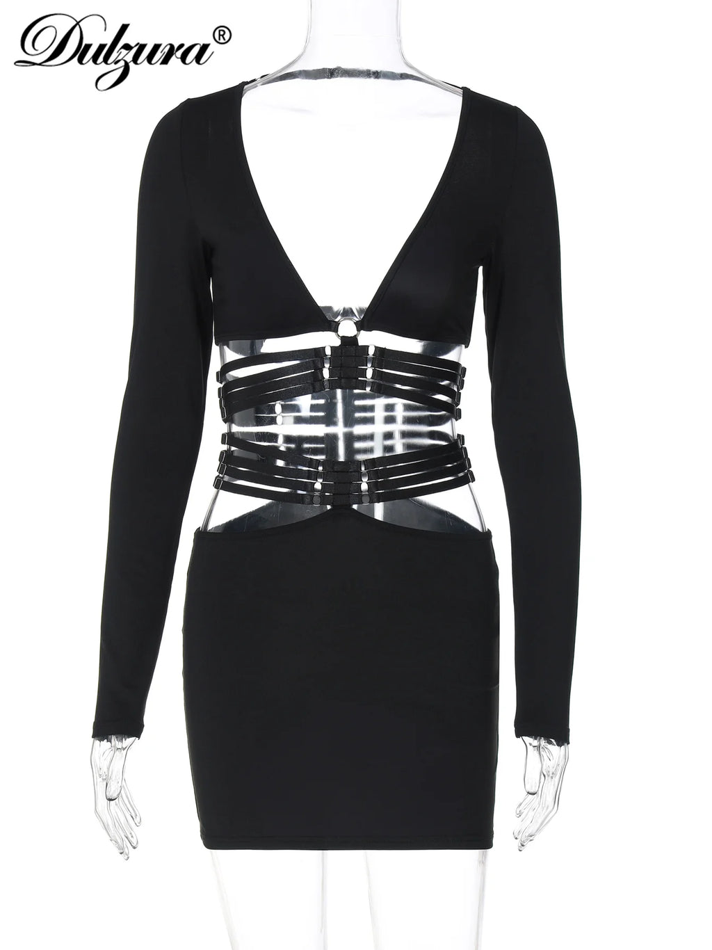 Dulzura Sexy Hollow Out 2 Piece Skirt Set Long Sleeves Backless Crop T-Shirt And Bodycon Mini Skirt Matching Set Party Clubwear