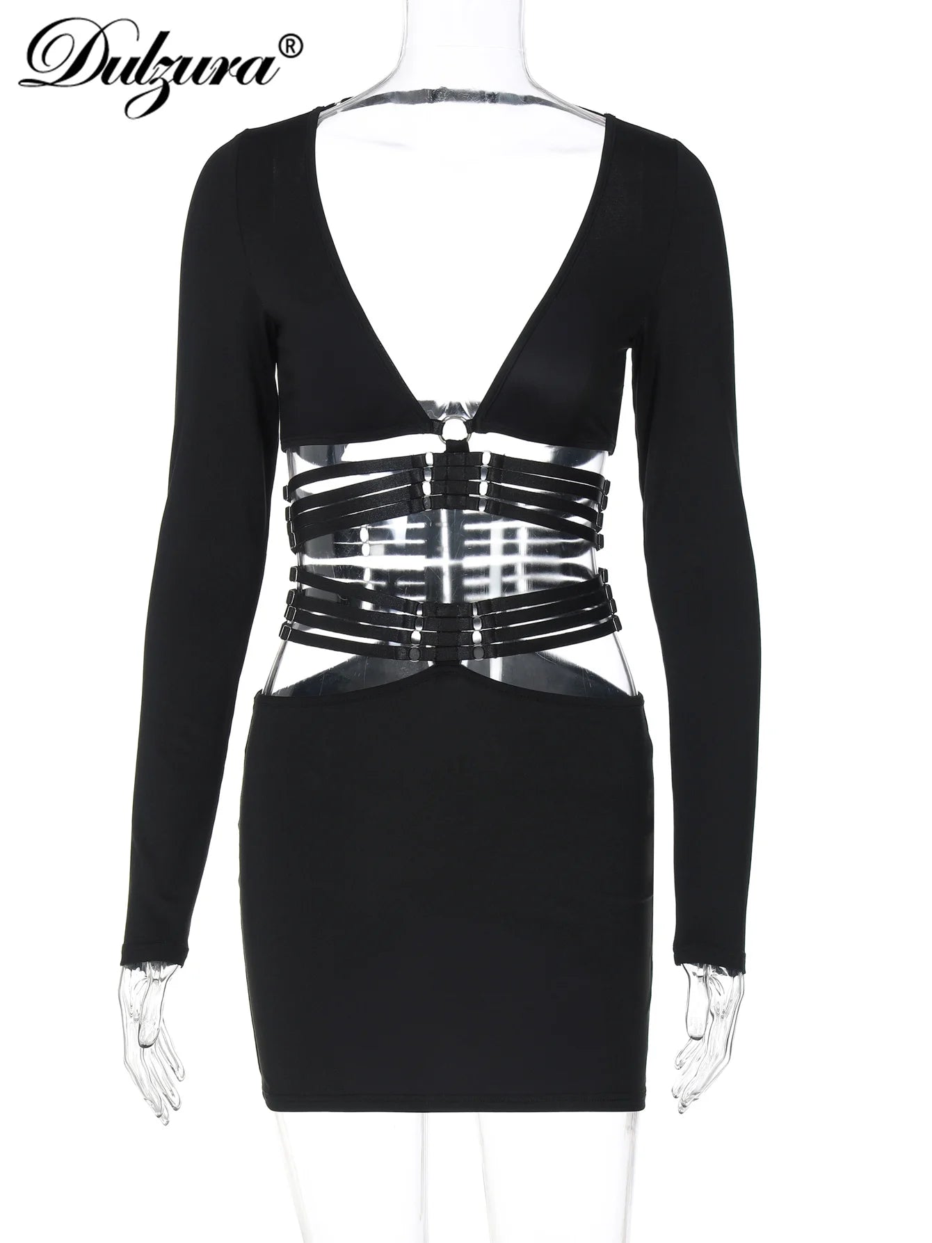 Dulzura Sexy Hollow Out 2 Piece Skirt Set Long Sleeves Backless Crop T-Shirt And Bodycon Mini Skirt Matching Set Party Clubwear