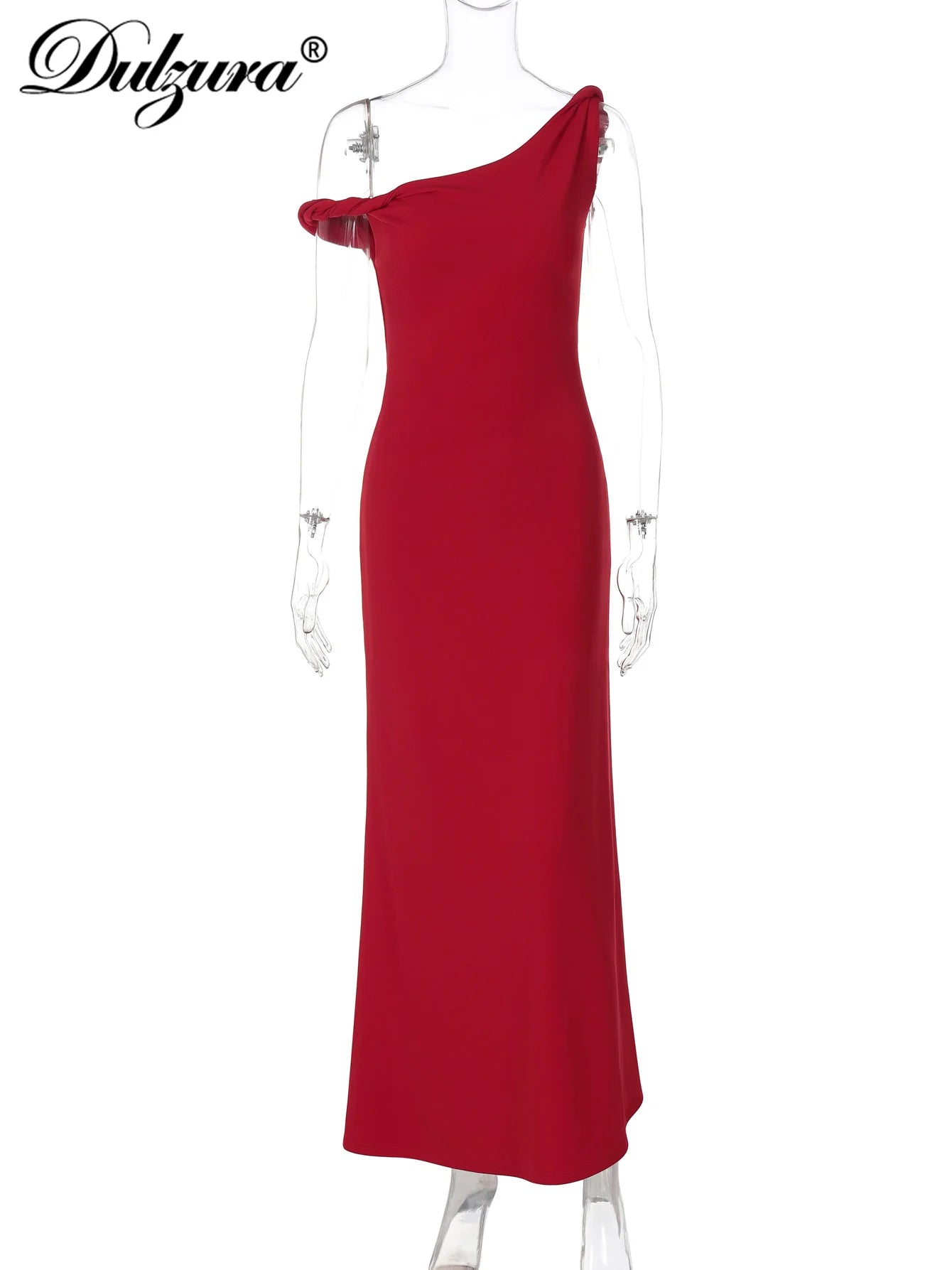 Dulzura Summer Fashion Sexy Inclined Shoulder Sleeveless Backless Slim Long Dress Women'S Solid Elegant Party Club Street Outfit